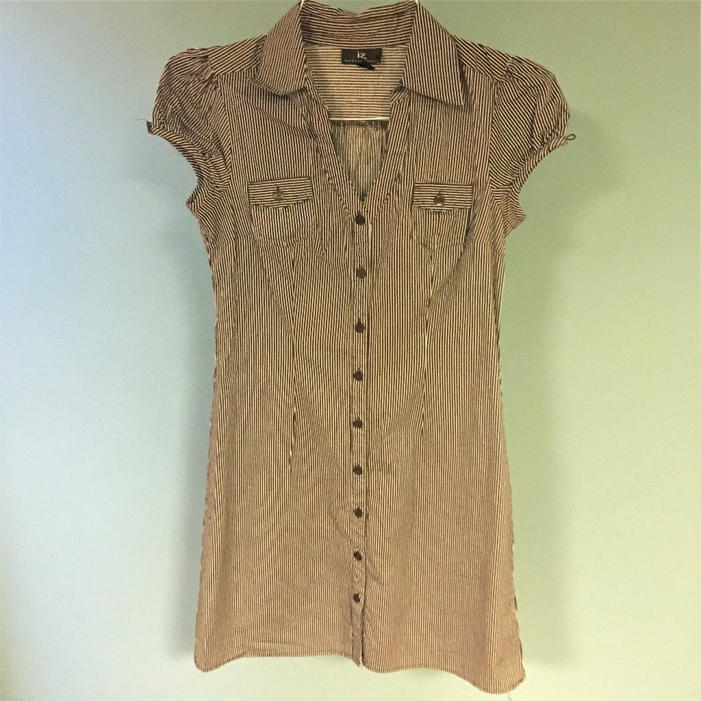 Brown & White Pinstripe Shirt Dress